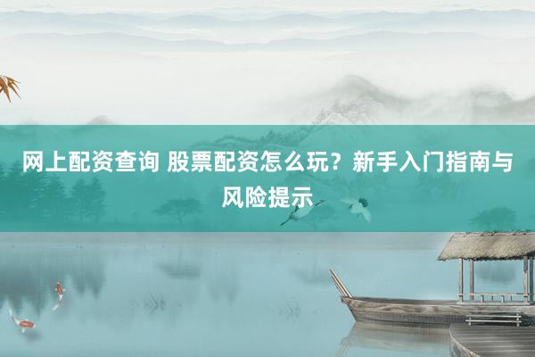 网上配资查询 股票配资怎么玩？新手入门指南与风险提示