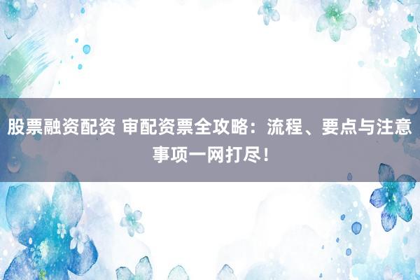 股票融资配资 审配资票全攻略：流程、要点与注意事项一网打尽！